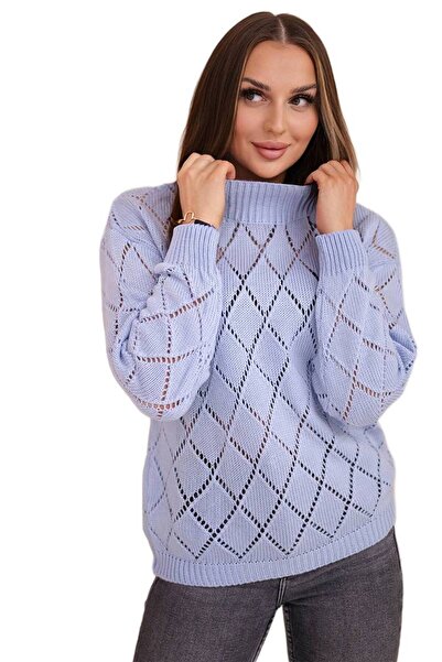 Kesi Pulover albastru cu guler înalt și model de romburi