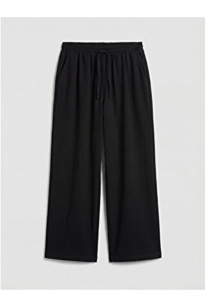 LC Waikiki M1 Season Black Linen Mixed Women's Trousers with Elastic Waist
