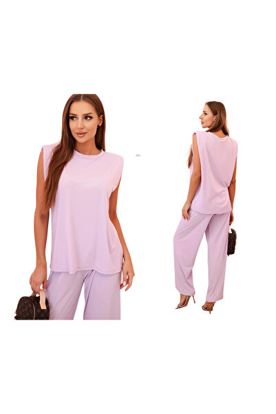 Kesi Set fără mâneci pentru femei, violet deschis, cu pantaloni lați din viscoză