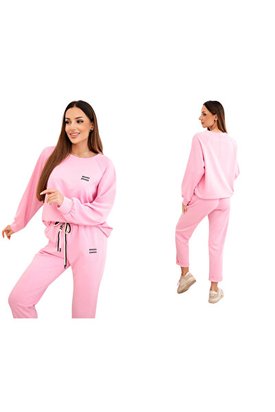 Kesi Set trening roz deschis pentru femei din viscoză cu broderie decorativă