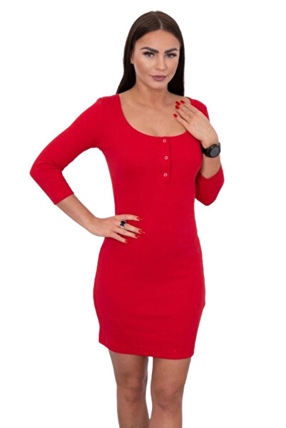Kesi Rochie roșie cu decolteu și capse