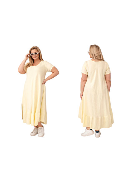 Kesi Yellow Viscose maxi dress, plus size, with short sleeves, for women