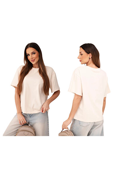 Kesi Women's beige, simple, Cotton T-shirt