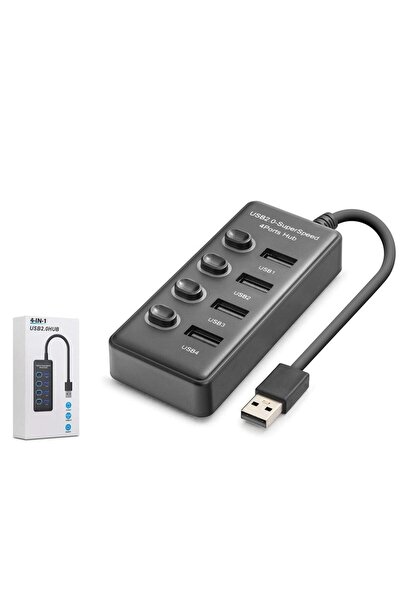 HADRON HDX7048 USB Hub 2.0 480Mbps 4x USB-A 4 Port Switch’li Çoklayıcı Siyah