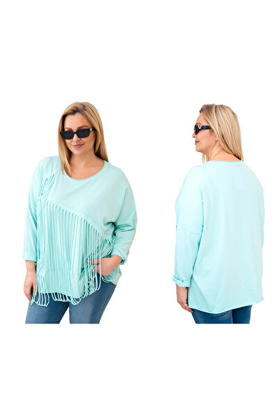 Kesi Bluză de damă din bumbac, mărime plus, cu franjuri decorative, culoare m...