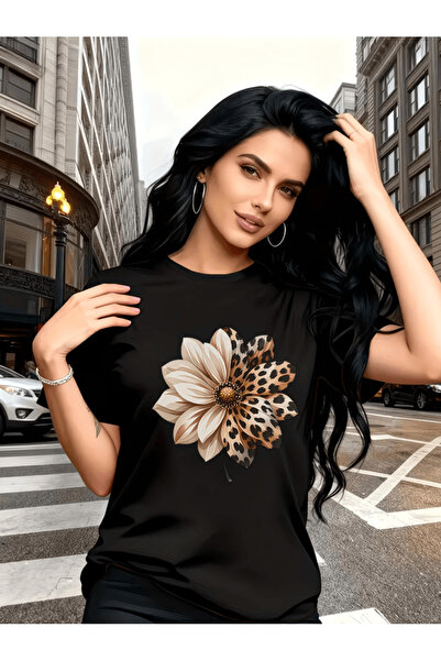 gencerco Μπλουζάκι Premium Oversize με στάμπα λεοπάρ λουλουδιών