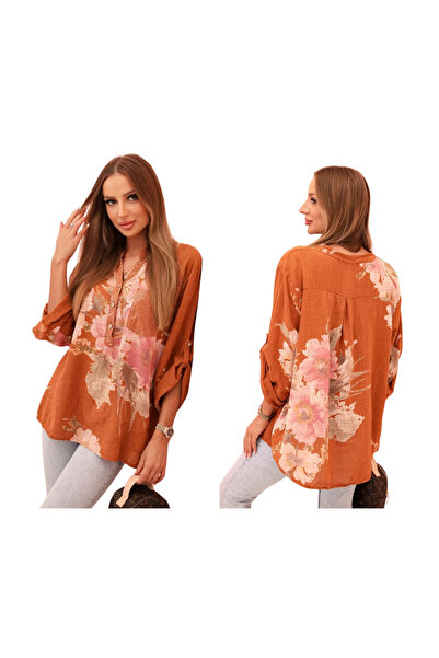 Kesi Women's red oversized Cotton blouse with Printed