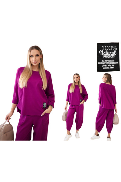 Kesi Set de damă din bumbac prună: hanorac și pantaloni supradimensionați