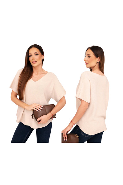 Kesi Women's beige blouse with V-neck and loose fit made of Viscose