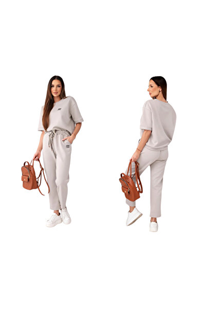 Kesi Set sport bej închis pentru femei cu mâneci scurte | Butter