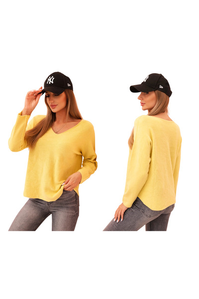 Kesi Pulover galben cu decolteu în V pentru femei