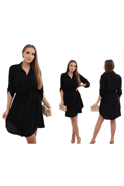 Kesi Women's black button-down shirt dress with tied waist