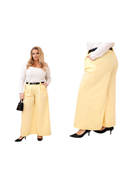 Kesi Pantaloni largi din viscoză galbeni pentru femei, mărime mare