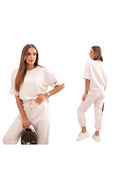 Kesi Set bej pentru femei BUTTER din viscoză, cu bluză lejeră și pantaloni