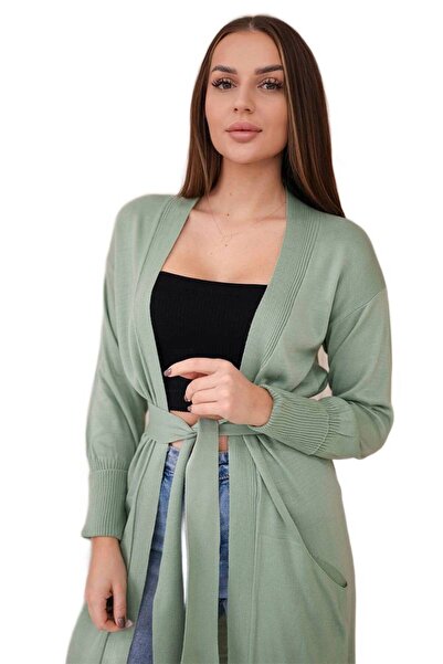 Kesi Long cardigan sweater with ties at the waist, dark mint
