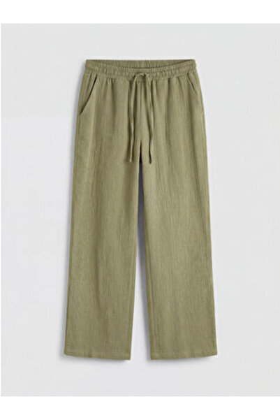 LC Waikiki M1 Season Khaki Elastic Waist Textured Women's Trousers