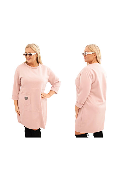 Kesi Rochie unt roz pudră pentru femei, mărimi mari, cu buzunar