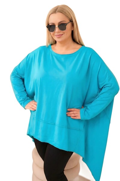 Kesi Bluză asimetrică din bumbac turcoaz pentru femei, mărime mare