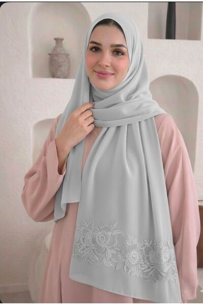 Veil Designer طرحه بوال طبقتين تطريز ورد الجوري علي طرفين الطرحه 190 *60