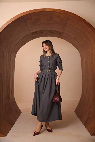 Balenbi cu pliuri Fustă lungă, set de curea piese cu nasturi, costum pentru f...