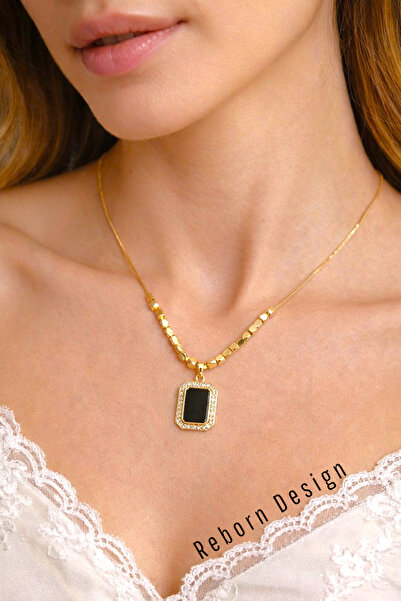 REBORN DESIGN قلادة من الفولاذ 316L مرصعة بالزركون مرصّع بالأحجار باللون الأس...