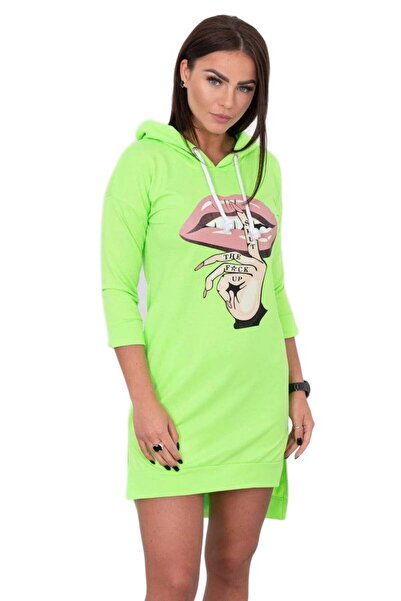 Kesi Rochie cu spate mai lung și imprimeu verde neon colorat