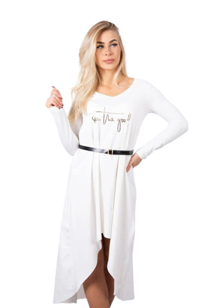 Kesi Rochie cu curea decorativă și inscripție ecru
