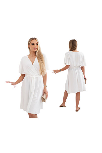 Kesi Rochie plic ecru cu curea