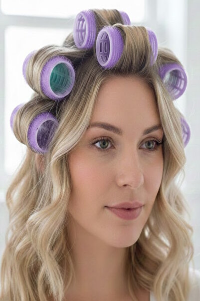 CAŞ DEKORASYON Bigudiuri de păr adezive cu velcro, culoare violet, 6 bucăți -...