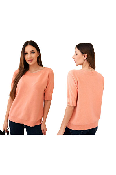 Kesi Pulover de damă caisă închisă cu mâneci scurte