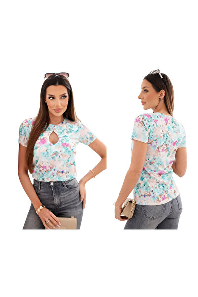 Kesi Women's mint Viscose blouse with Patterned and decorative cutout