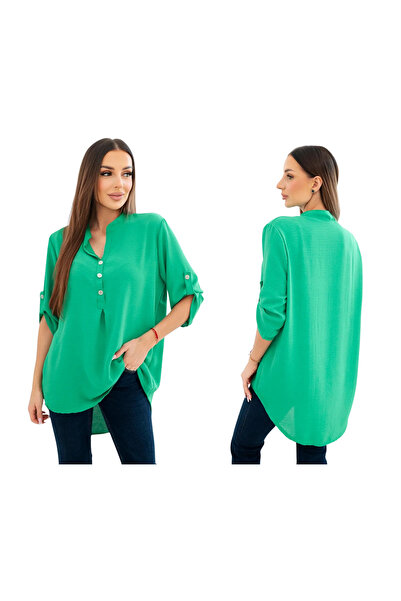 Kesi Bluză verde pentru femei cu mâneci suflecate