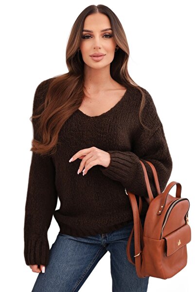 Kesi Pulover maro de damă din amestec de lână cu decolteu în V
