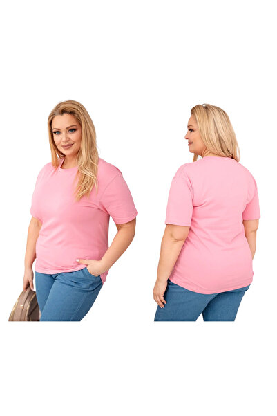 Kesi Classic light pink Cotton blouse with short sleeves, plus size