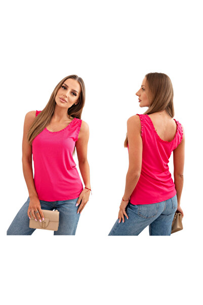 Kesi Women's sleeveless blouse, fuchsia, with Ruffled neckline