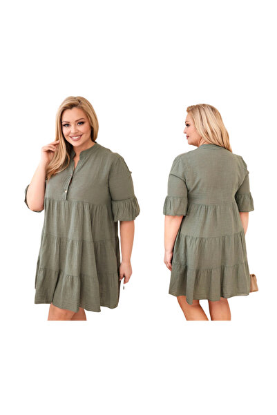 Kesi Rochie kaki din in pentru femei, stil boho, mărime mare