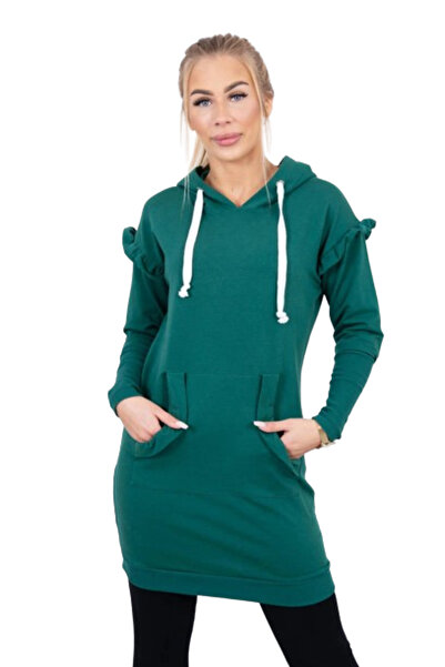 Kesi Rochie verde cu volane decorative și glugă