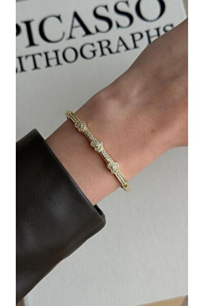 İREM YILDIZ 316L Çelik Gold VİP 14K Gold Zirkon Taşlı Şık Günlük Zarif Kelepç...