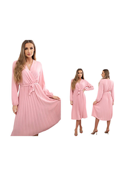 Kesi Rochie elegantă de damă, roz pudrat închis, cu nod și fund pliat