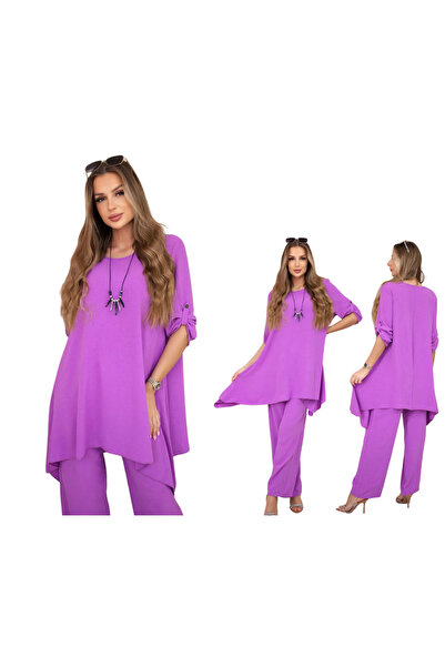 Kesi Set de damă violet cu colier: tunică și pantaloni largi