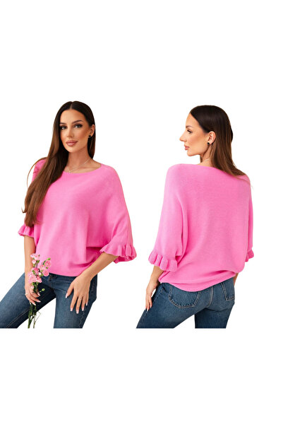 Kesi Pulover roz din viscoză pentru femei cu volane pe mâneci