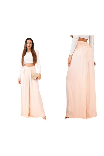 Kesi Pantaloni largi din viscoză cu talie înaltă pentru femei, culoarea caisă