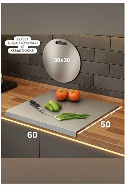Saule Gkd Stainless Steel Set of 2 Counter Protector 50X60 cm and Cutting Boa...