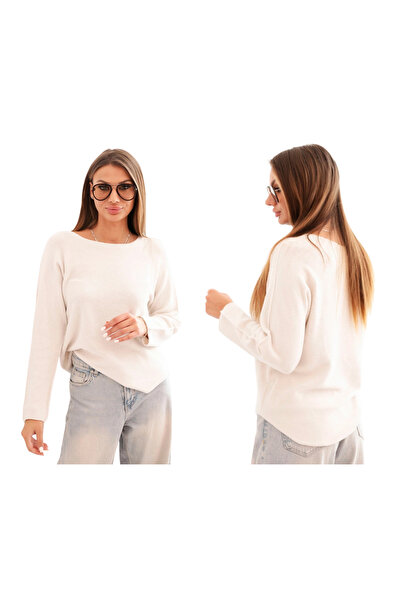 Kesi Pulover bej din viscoză pentru femei, cu mâneci lungi și decolteu rotund