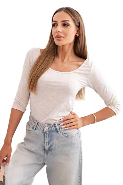 Kesi Bluză bej melanj cu guler rotund