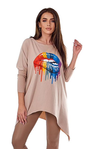 Kesi Oversized beige blouse with Printed