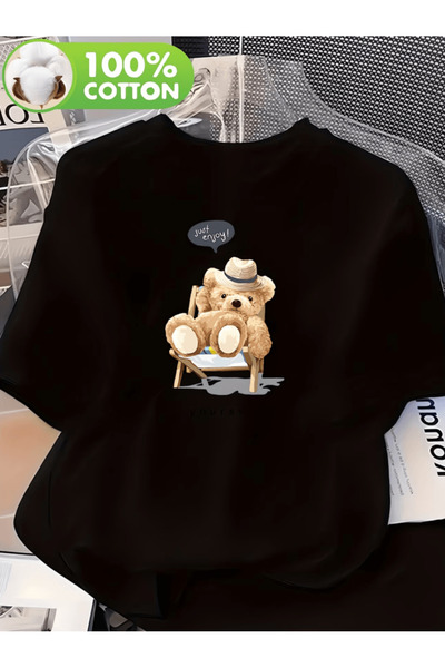 gencerco Μπλουζάκι Premium Oversize με στάμπα αρκουδάκι Relax, σχεδιασμένο γι...