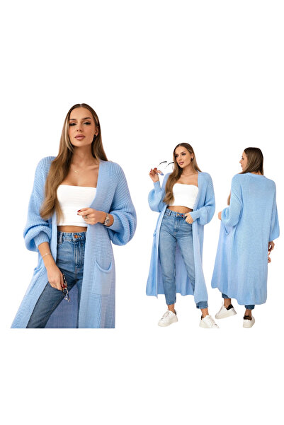 Kesi Women's Oversized blue cardigan with long sleeves and pockets