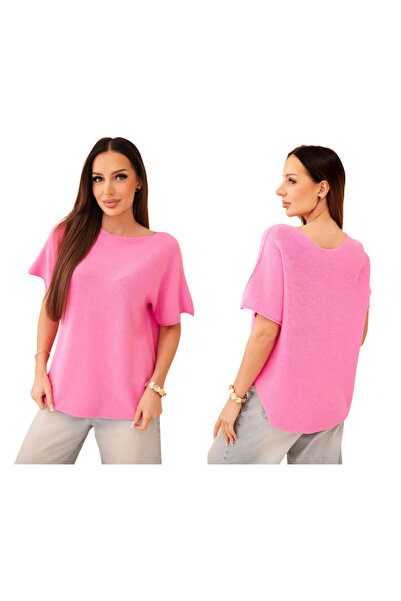 Kesi Women's light pink oversized knitted blouse with short sleeves