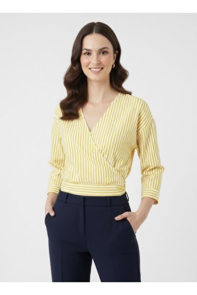 PELTEKS Çizgili Kruvaze Gömlek Bluz